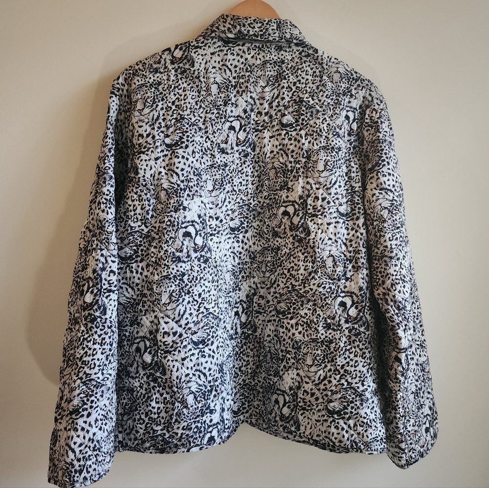 Vintage 80s 90s Silk Snow Leopard Quilted Anna & Frank Reversible Jacket L - Picture 7 of 9